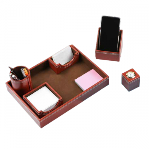 Brown Imported PU Office Desk Organizer 6 PCS SET manufacturer in delhi